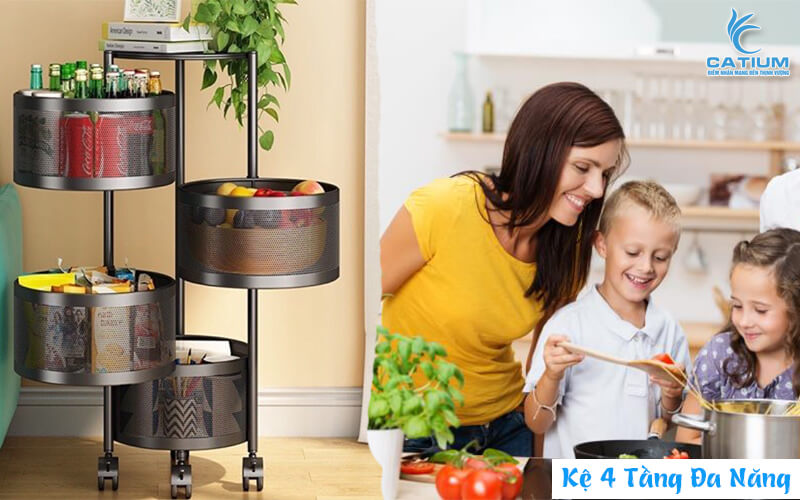 Kệ 4 tầng để đồ dùng xoay tròn