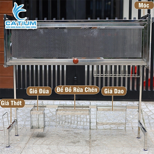 Kệ Chén Inox 304 Trên Bồn Rửa Có Nắp Đậy