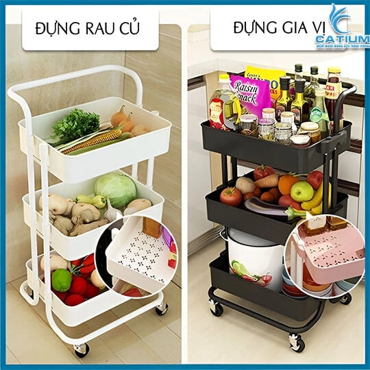 Kệ Để Đồ 3 Tầng Đa Năng Có Bánh Xe 43cm