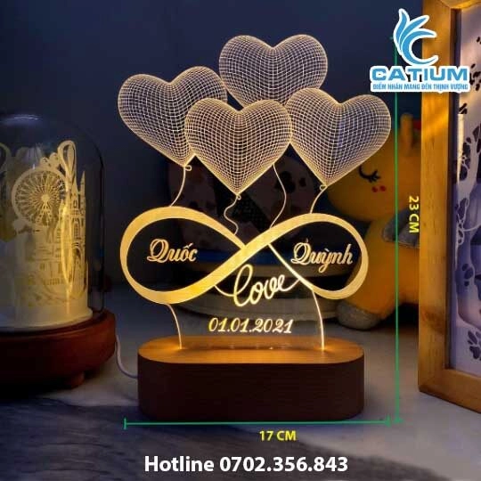 Đèn Led 3D Valentine Đế Oval