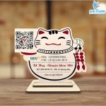 Bảng Gỗ Quét Mã QR Mèo Thần Tài