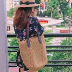 Túi Cói Quai Da Đáy Nhọn