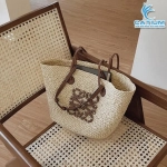 Túi Cói Hai Quai Logo Gỗ