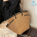Túi Cói Viền Da