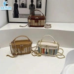 Túi Cói Hộp Quai Da