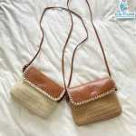 Túi Cói Mini Nắp Da