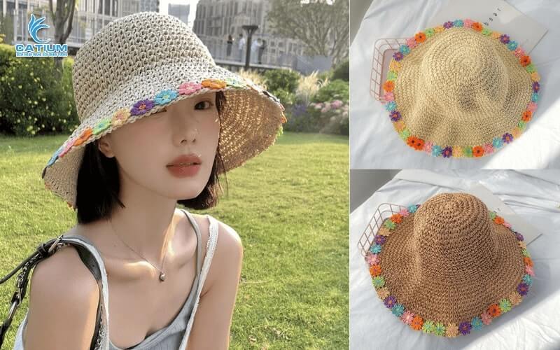 Nón cói hoa ngũ sắc