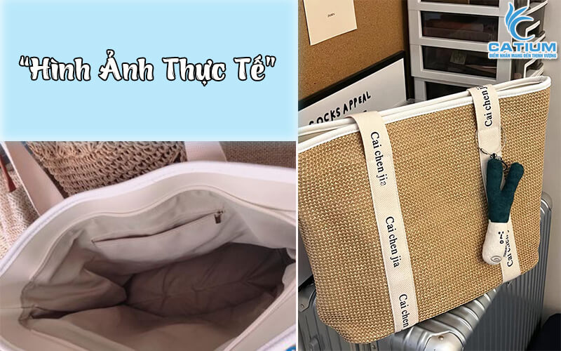 Hình ảnh thực tế túi cói bố đeo vai