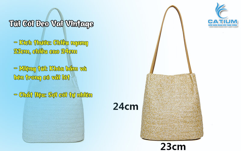Kích thước túi cói cục gỗ đeo vai