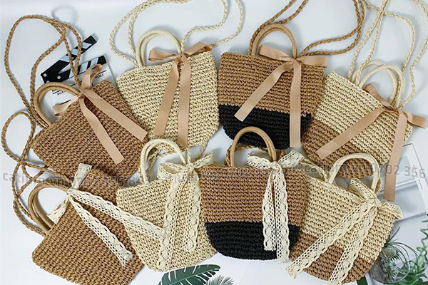 Màu sắc túi cói đeo vai nơ 