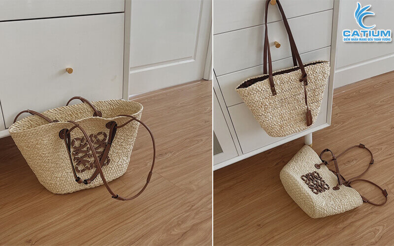 Túi cói gắn logo gỗ