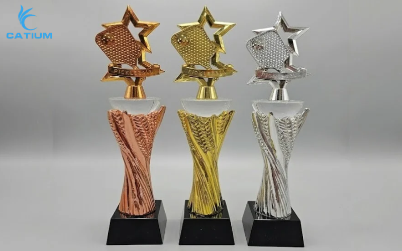 Cúp pha lê Pickleball mạ vàng, bạc, đồng