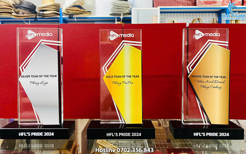 Cúp pha lê chữ nhật đứng đôi