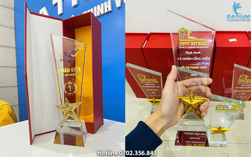 Cúp pha lê gắn sao cao cấp