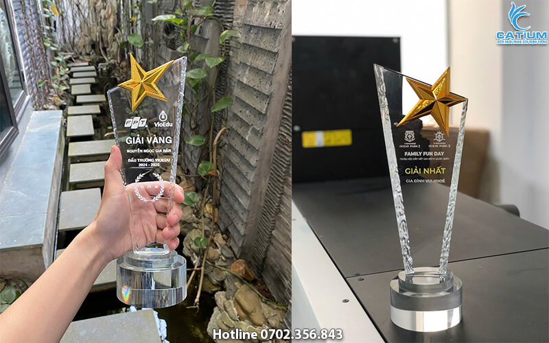 Cúp trụ đế tròn đính sao cao cấp