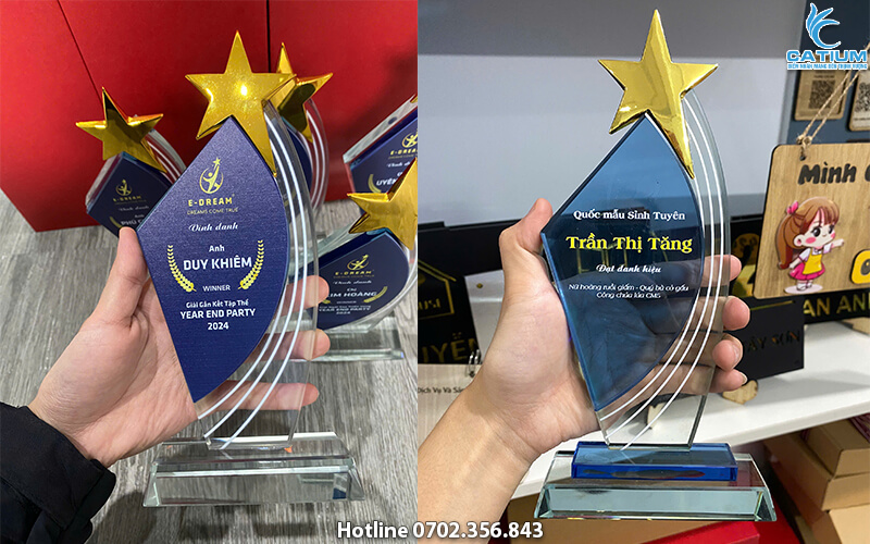 Cúp kỷ niệm chương thủy tinh cánh buồm ngôi sao