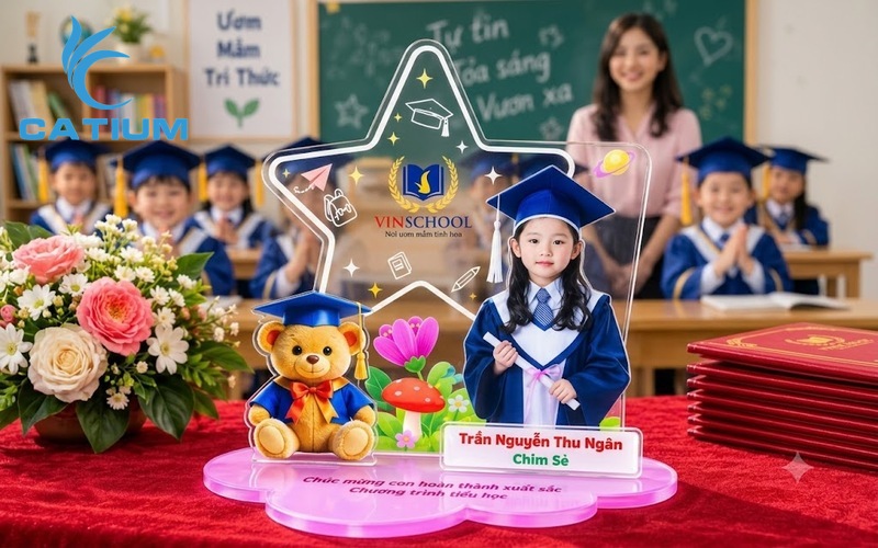 Hình kỷ niệm chương tạo hình ngôi sao hoặc có chi tiết ngôi sao nổi bật.