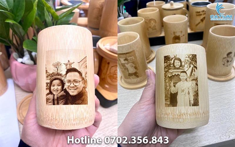 Cốc tre khắc hình laser