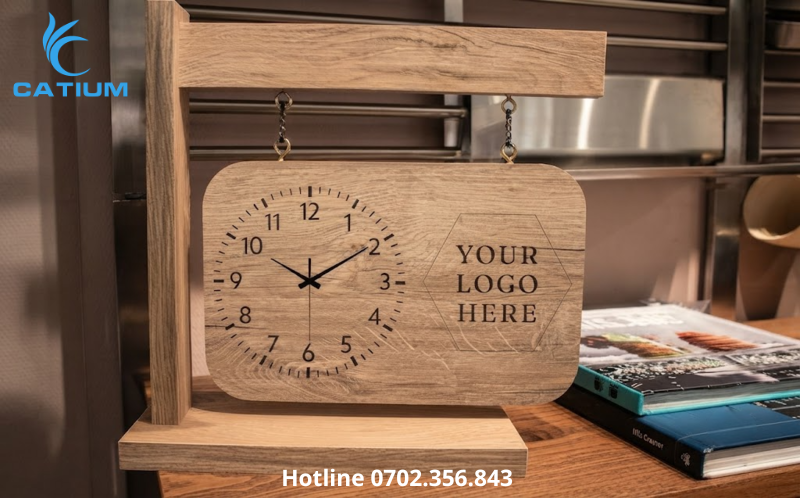 Đồng hồ gỗ để bàn in logo thương hiệu theo yêu cầu
