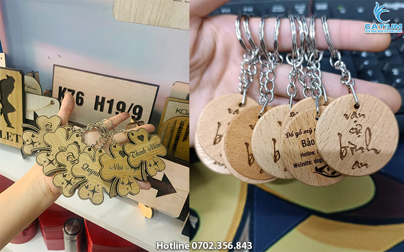 Khắc hình ảnh lên móc khóa gỗ