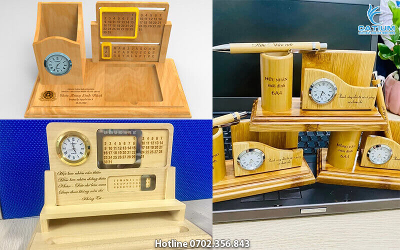 Khay cắm bút khắc tên