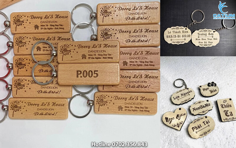 Móc khóa gỗ khắc laser và logo