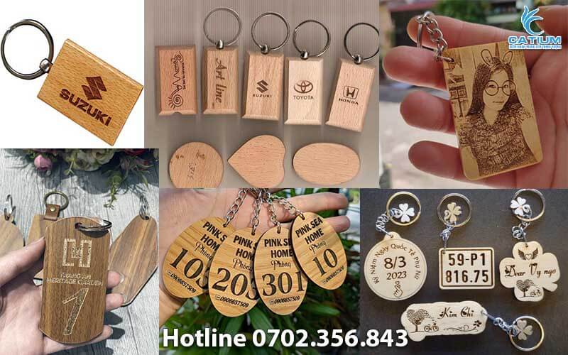 Móc khóa gỗ khắc logo chữ laser