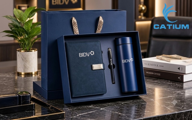 set quà tặng sổ da, bút, bình nước in logo in logo doanh nghiệp