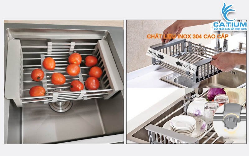 Giá ráo nước để bồn rửa bát bằng inox cao cấp