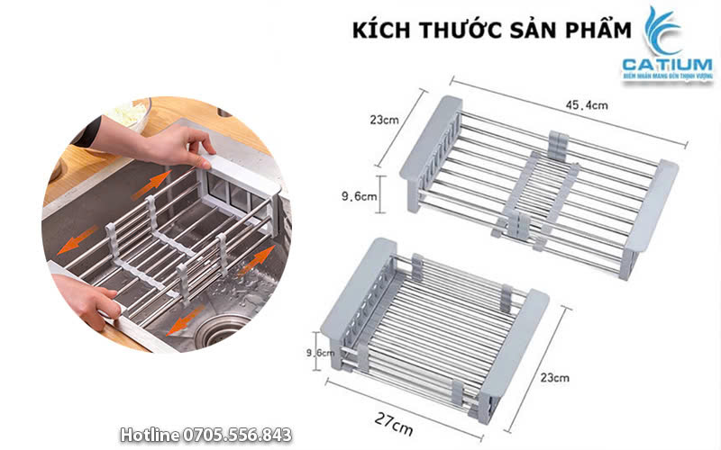 Kệ inox gác bồn rửa chén có thể điều chỉnh kích thước