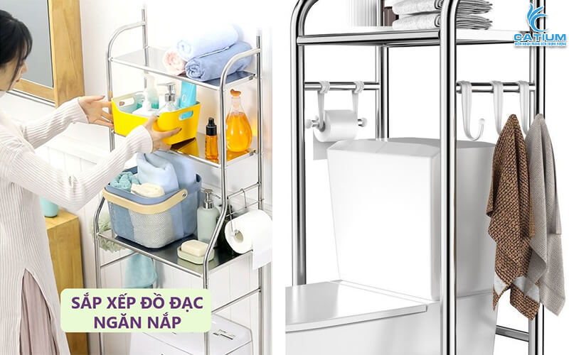 Kệ inox đặt trên bồn cầu