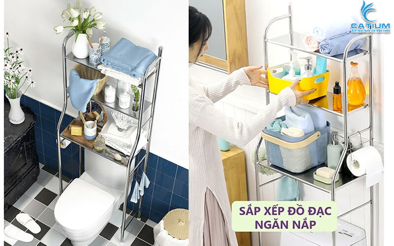 Kệ inox nhà tắm để trên bồn vệ sinh