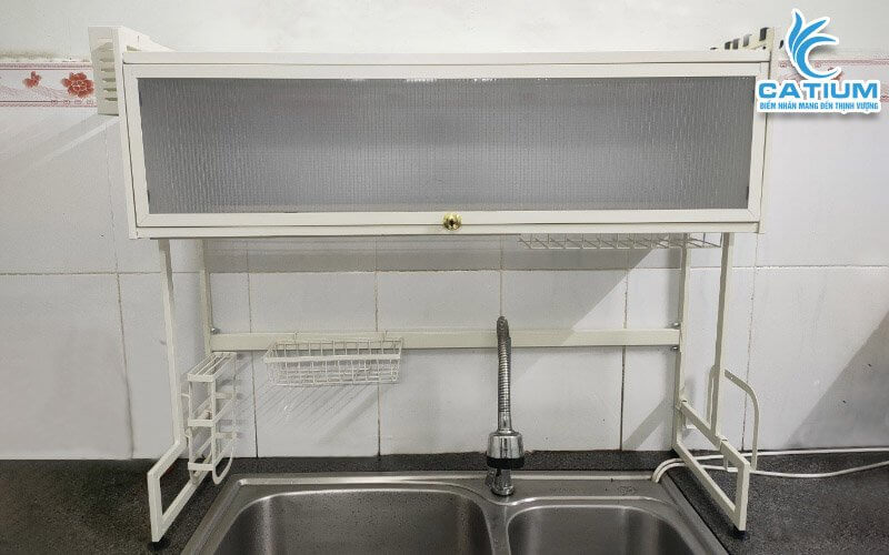 Ảnh thực kệ chén thép có nắp đậy 85cm