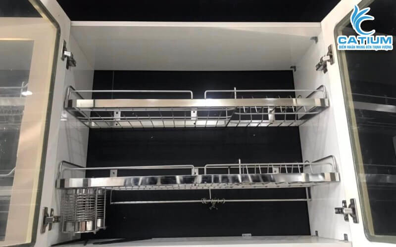 Ảnh thực kệ chén inox 2 tầng treo tường 60cm