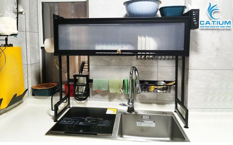 Hình ảnh thực tế kệ chén có nắp đậy 85cm