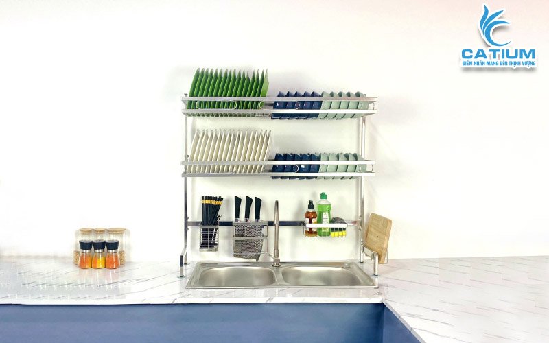 Kệ chén 2 tầng inox 304 dài 85cm