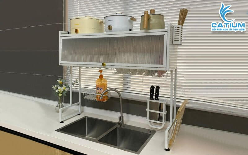 Kệ chén thép sơn tĩnh điện có nắp đậy dài 85cm
