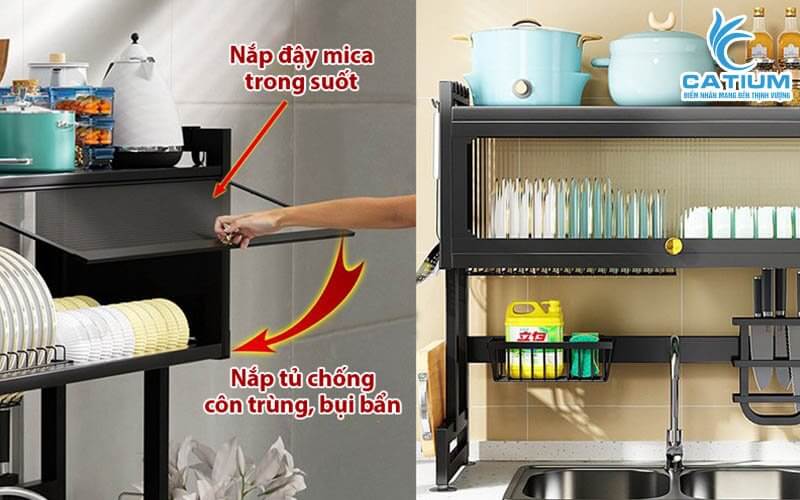 Nắp mica kệ chén thép carbon có nắp đậy