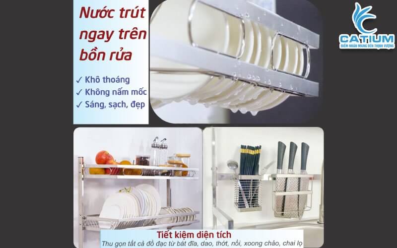 Thiết kế kệ chén inox trên bồn rửa thông minh