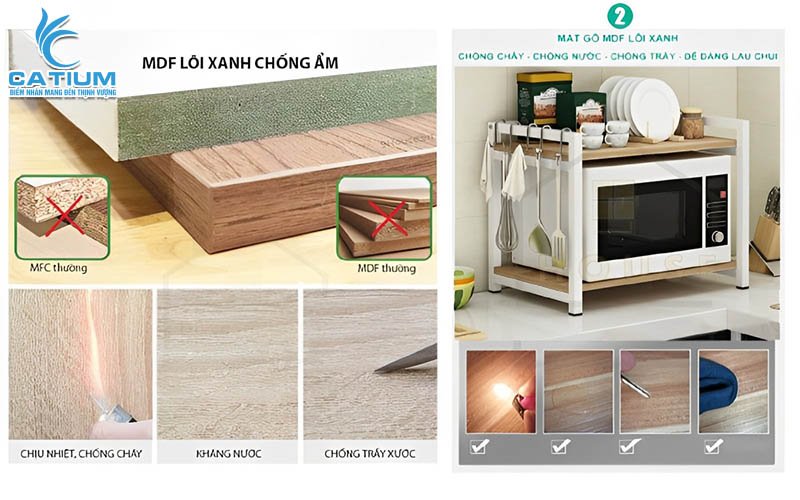 Chất liệu gỗ MDF lõi xanh chống ẩm mốc, trầy xước chắc chắn