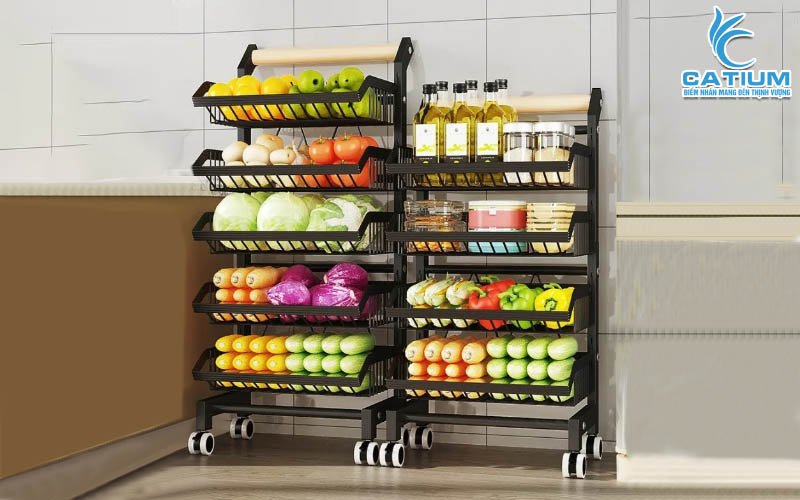 Thiết kế xe đẩy nhà bếp 5 tầng có bánh xe tiện lợi