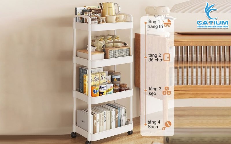 Xe đẩy 4 tầng lưu trữ nhiều đồ tiết kiệm không gian