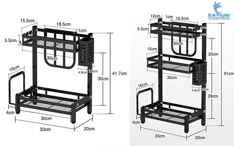 Kích thước kệ để gia vị thép sơn tĩnh điện