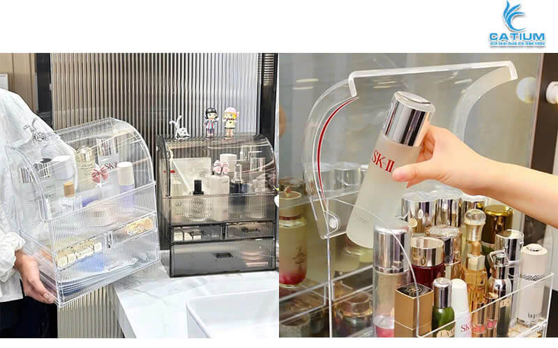 Kệ mỹ phẩm trong suốt có nắp đậy
