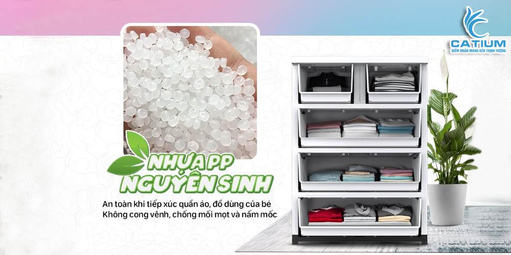 Chất liệu tủ nhựa đôi trẻ em 5 ngăn Sunhouse KS-CA688B5