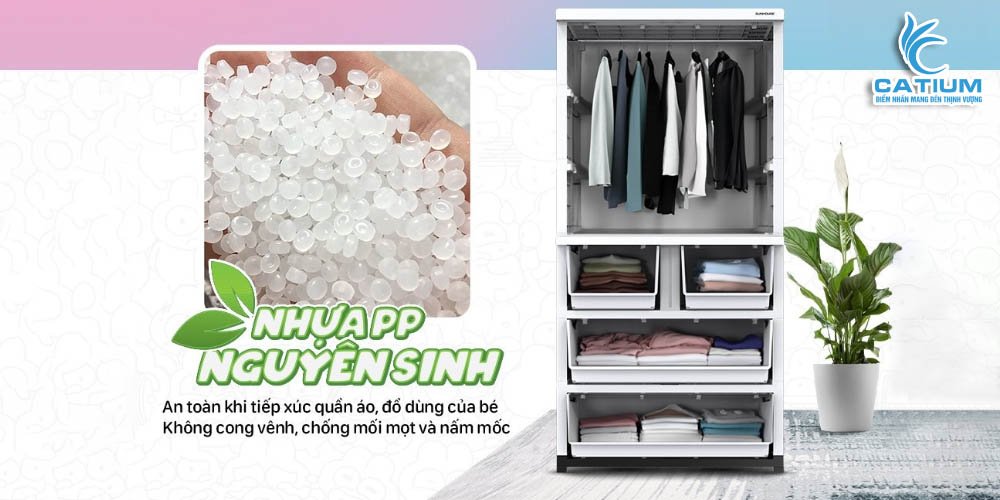 Chất liệu tủ nhựa trẻ em 2 cánh 4 ngăn KS-CA1400G4