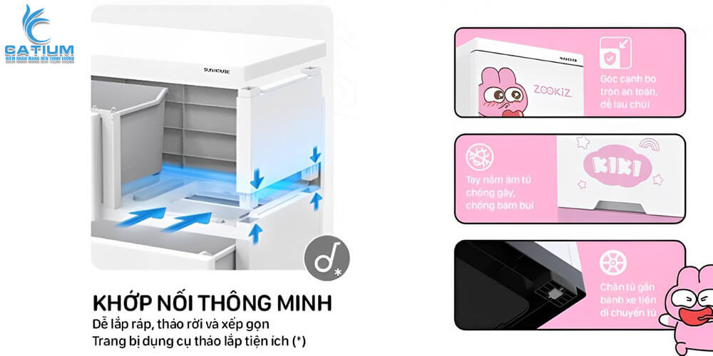 Thiết kế khớp nối tủ nhựa đôi trẻ em 6 ngăn KS-CA688G6