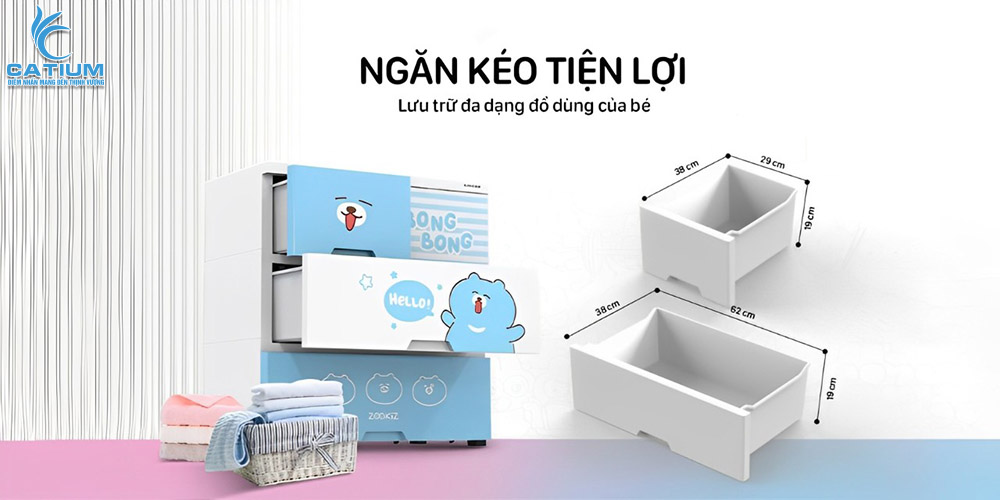 Thiết kế ngăn kéo tủ đôi trẻ em 4 ngăn KS-CA688B4