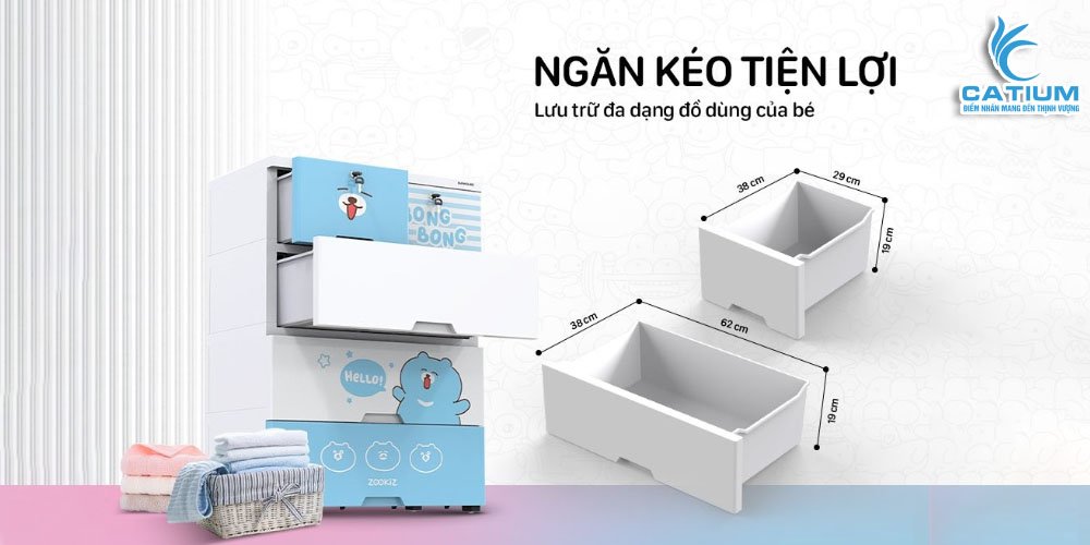 Thiết kế ngăn kéo tủ đôi trẻ em 5 ngăn KS-CA688B5