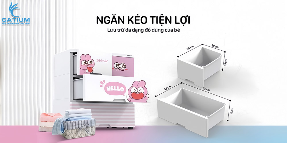 Thiết kế ngăn kéo tủ đôi trẻ em 4 ngăn KS-CA688G4